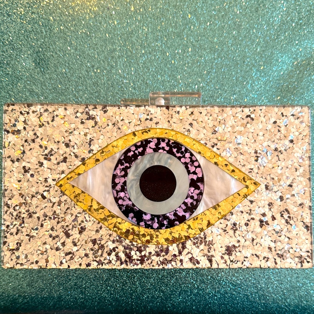 Eye Design Glitter Clutch.